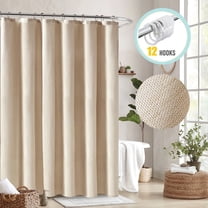 Zrodlmo Linen Textured Cloth Shower Curtain with hooks,Water-Repellent Washable Bathroom Curtain, 72" x 72", Khaki