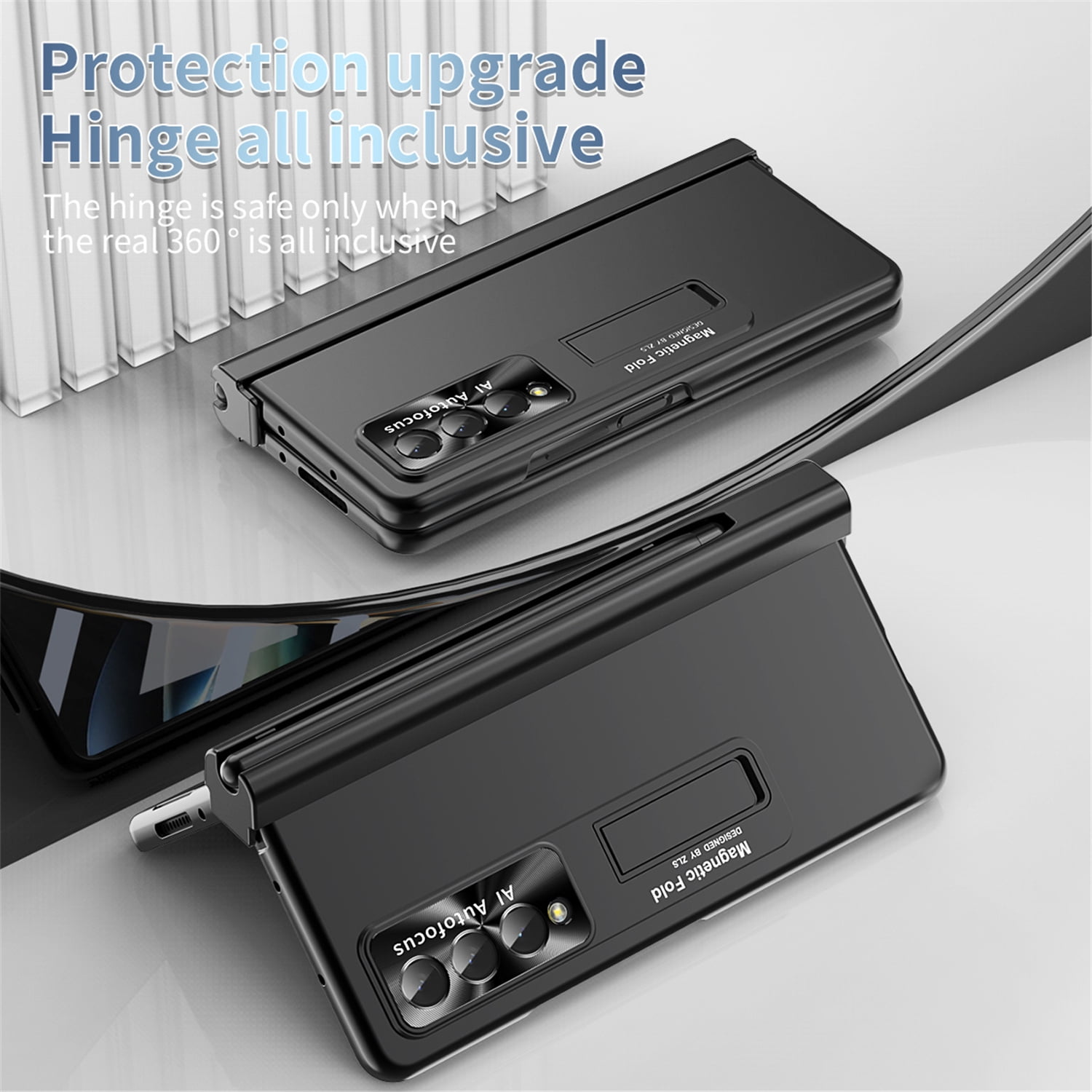 Allytech for Samsung Galaxy Z Fold 4 Case with S Pen Holder, [Come with S Pen Fold Edition] Drop Proof Kickstand All-inclusive Plating Folding Phone Case Cover for Samsung Z Fold 4 5G 2022, Black
