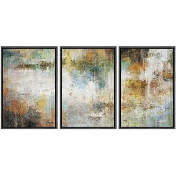 wall26 Framed Canvas Print Wall Art Set Grunge Pastel Teal Yellow Landscape Abstract Shapes Illustrations Modern Art Decorative Multicolor Chic for Living Room, Bedroom, Office - 24"x36"x3