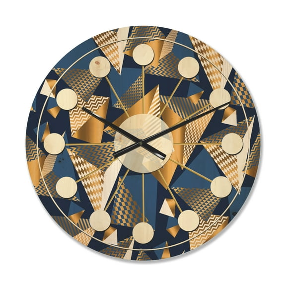 Designart 'Blue and Gold Cubes' Mid-Century Modern Wood Wall Clock