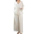 thumbnail image 2 of SWSMCLT Women's Cotton Pajama Set Lounge Set Soft Button Up Sleepwear V Neck Princess Frill Ruffle Pj Set Long Sleeve Pants White X-Large, 2 of 4