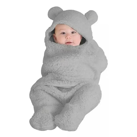 Manta para bebé, manta para dormir, ultra suave, linda forma de oso, manta de felpa para envolver para invierno y otoño, gris claro, tamaño único