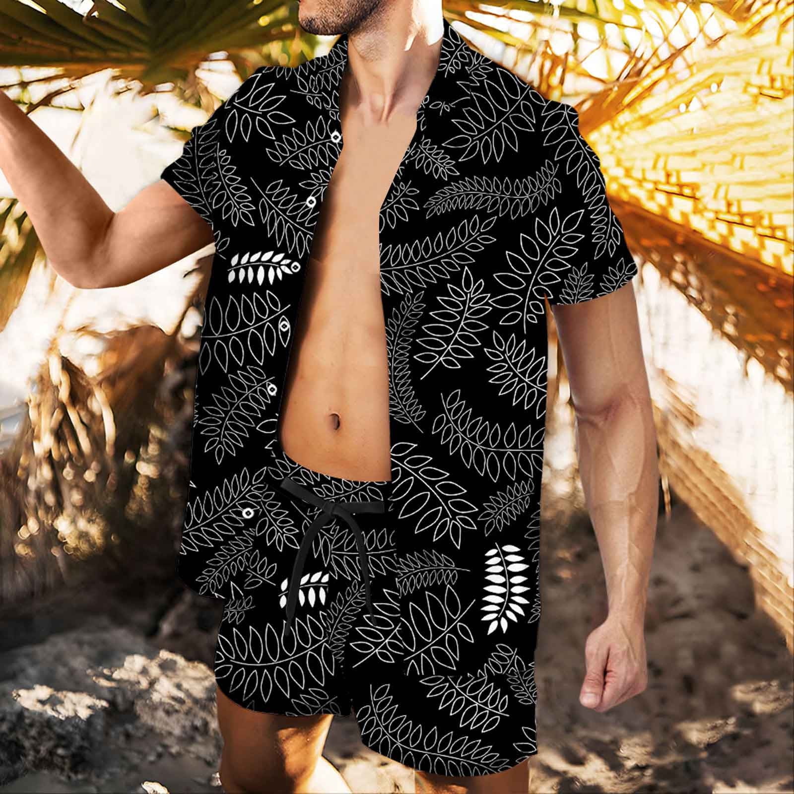 Oalirro Sweatsuits For Men Savings Clearance Birthday Gift Men Casual  Turndown Button Cardigan Turndown Print Short Sleeve Beach Blouse And Pants  Set Black - Walmart.com