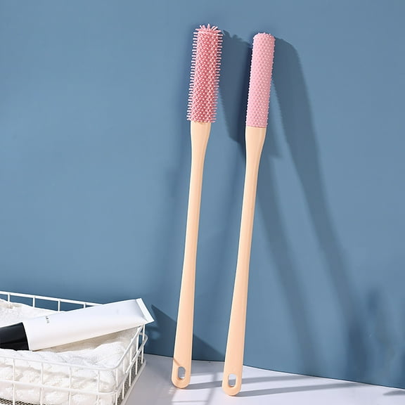 LYCAQL Toe Cleaning Brush 15.7" Foot Scrubber in Shower with Long Handle Silicone Foot Brush Soft Skin Exfoliation Lotion Applicator for Foot Seniors,Elderly, Men and Women 2Pack-Pink