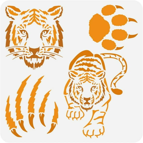 Tiger Paw Print Painting Stencil - 11.8x11.8 inch Plastic PET Tiger Head Pattern Drawing Template