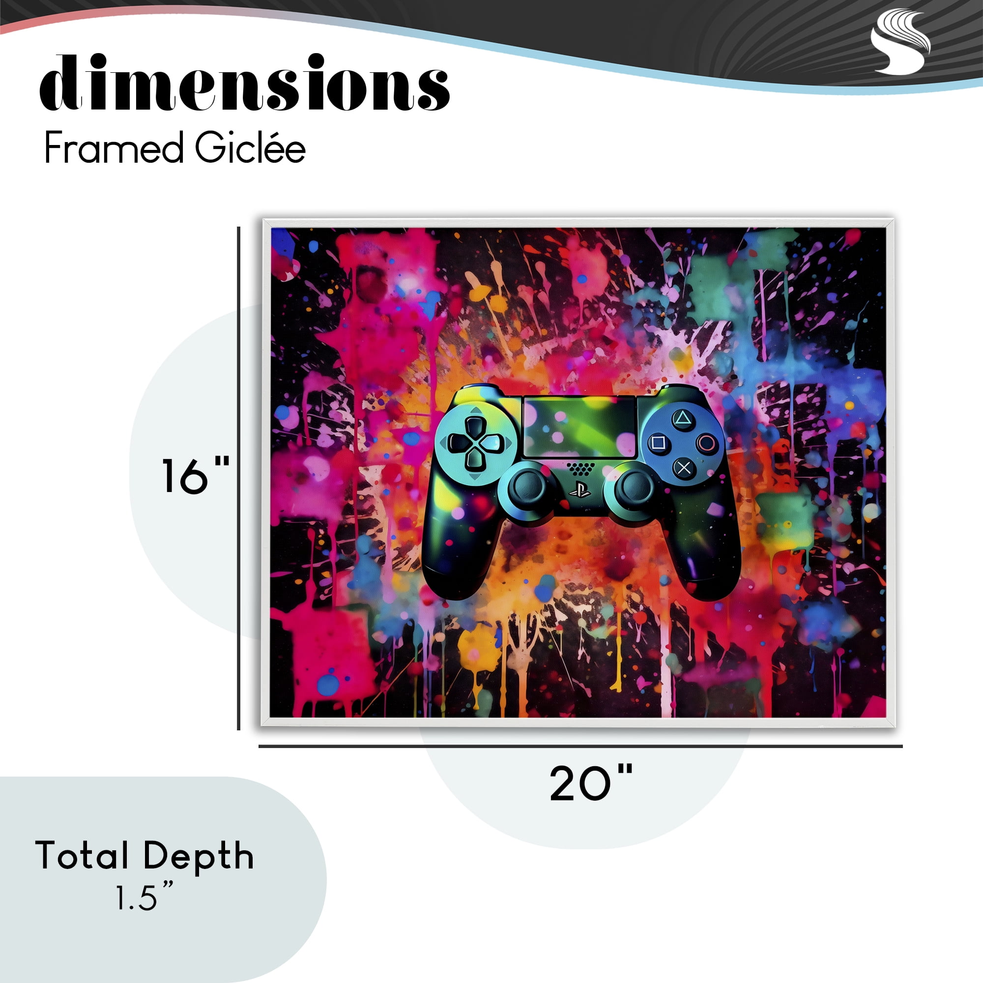 Stupell Industries Vibrant Gamepad Burst White Framed Giclee Art, design by Creative Studio