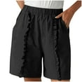 thumbnail image 4 of Juslio Shorts for Women Ruffle Pockets Loose Comfy Cotton Linen Solid Casual Womans Shorts, 4 of 6