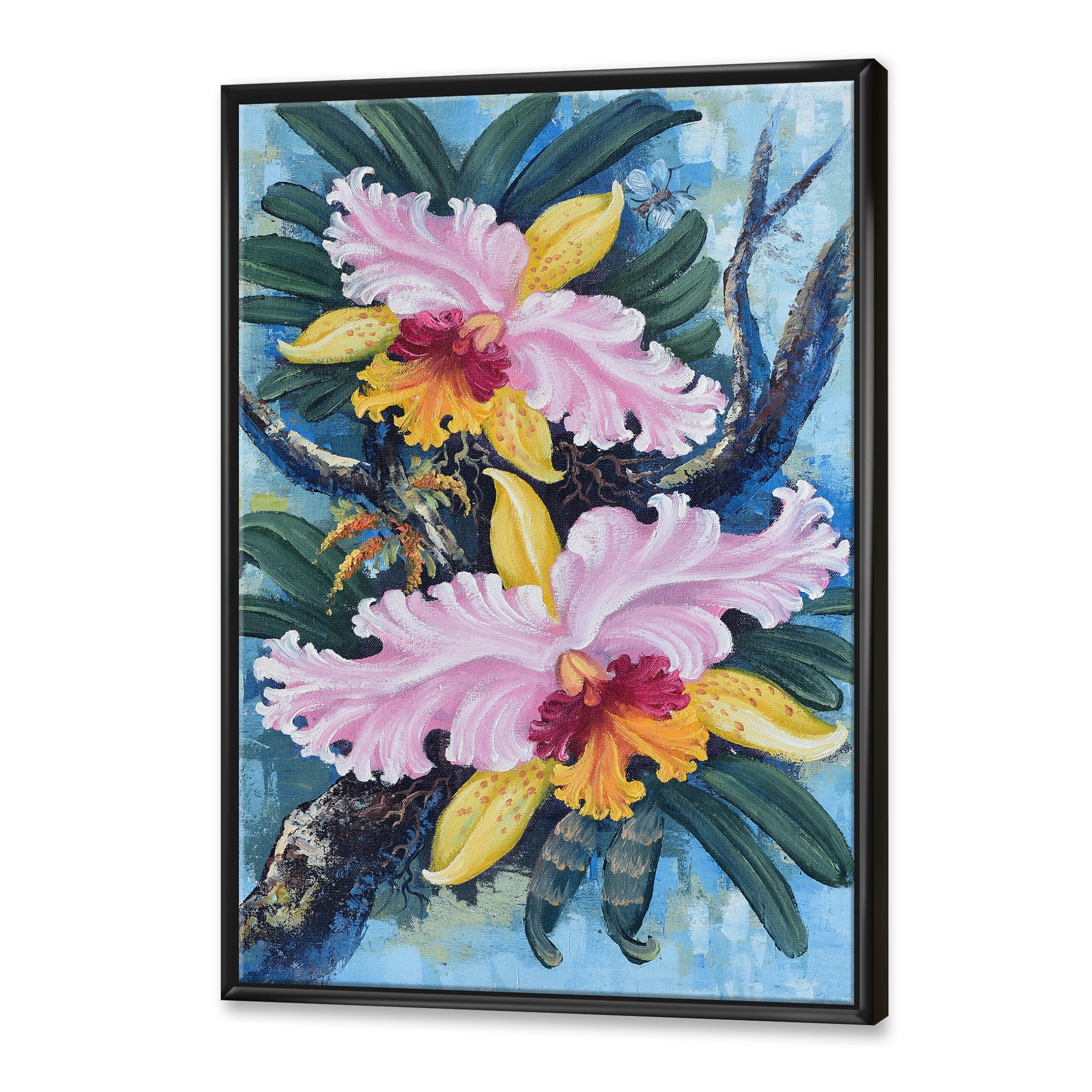 Designart 'Ancient Forest Orchids I' Traditional Framed Canvas Wall Art Print