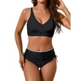 thumbnail image 2 of Conjuntos de Bikini para Mujer, Traje de Baño de Dos Piezas con Escote en V y Cintura Alta, con Costuras de Concha. Negro M, 2 of 7