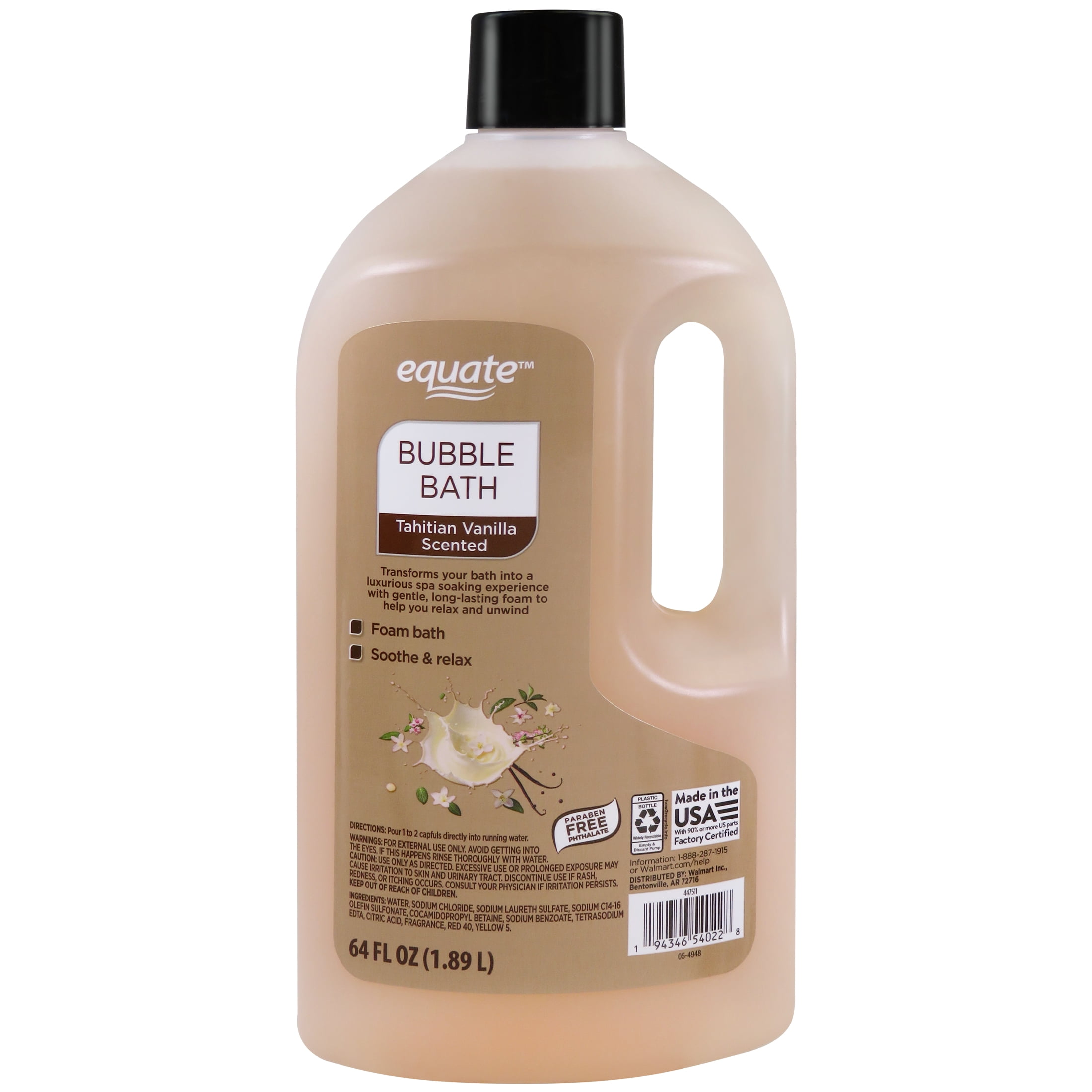 (8 pack) Equate Tahitian Vanilla Scented Bubble Bath, 64 fl oz Bottle