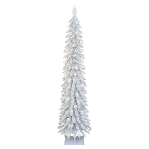 Puleo International 6' Pre-Lit Artificial White Alpine Pencil Tree