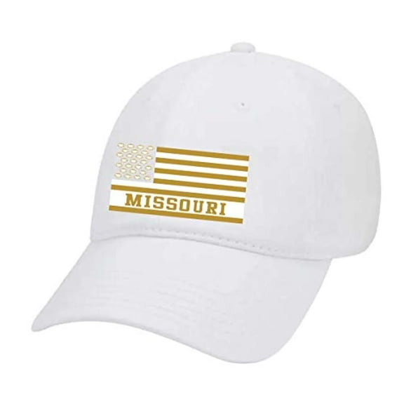 Missouri Football Team Colors American Flag Embroidered Football Team Flag Twill Dad Hat With Metal Buckle Back, White