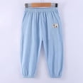 thumbnail image 5 of Domuza Boys Casual Cotton Linen Pants Girls Straight Leg Elastic Waist Loose Pants Wide Leg Solid Lightweight Trousers with Pocket Light Blue 120, 5 of 7