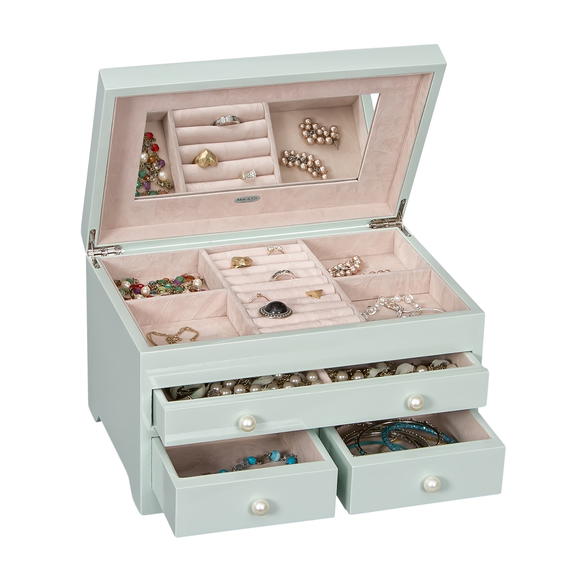 Mele & Co. Bianca Wooden Jewelry Box, Seafoam Finish, 7 x 8 x 12 inches