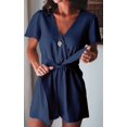 thumbnail image 2 of Women's Rompers-Summer Deep V Neck Wrap Floral Polka Dot Short Sleeve Beach Short Jumpsuit, 2 of 7