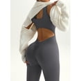 thumbnail image 5 of Women's Seamless Bodycon Workout Jumpsuit, Built-in Bra U Neck Stretch Yoga Sports Outfit Grey L, 5 of 6