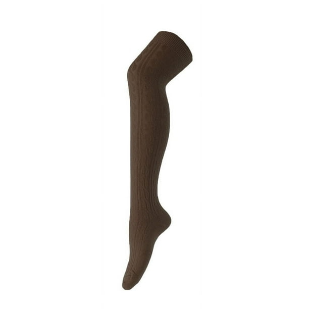 Nvzi 2 pares de calcetines hasta el muslo para mujer, calcetines tejidos a cable hasta la rodilla, calentadores de piernas por encima de la rodilla, medias de invierno extra largas, moda, café