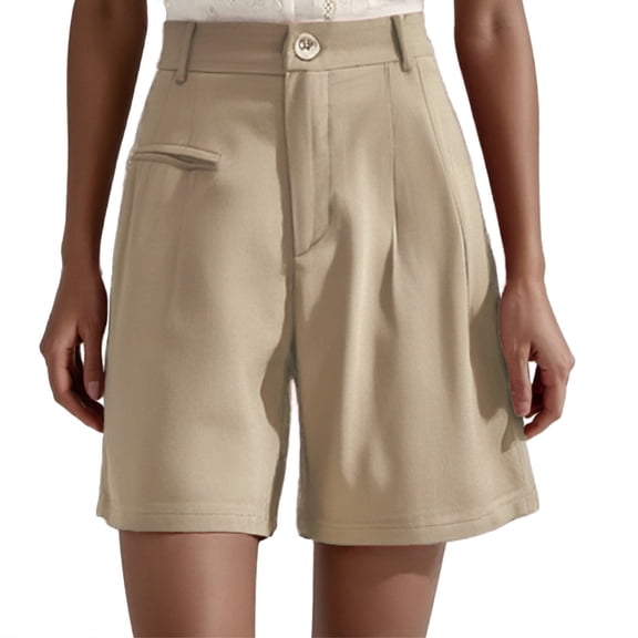 JIAYUE Women's Bermuda Shorts Buttons Solid Color Summer Elastic High Waisted Wide Leg Business Casual Dressy With Pockets Breathable Female Bottoms