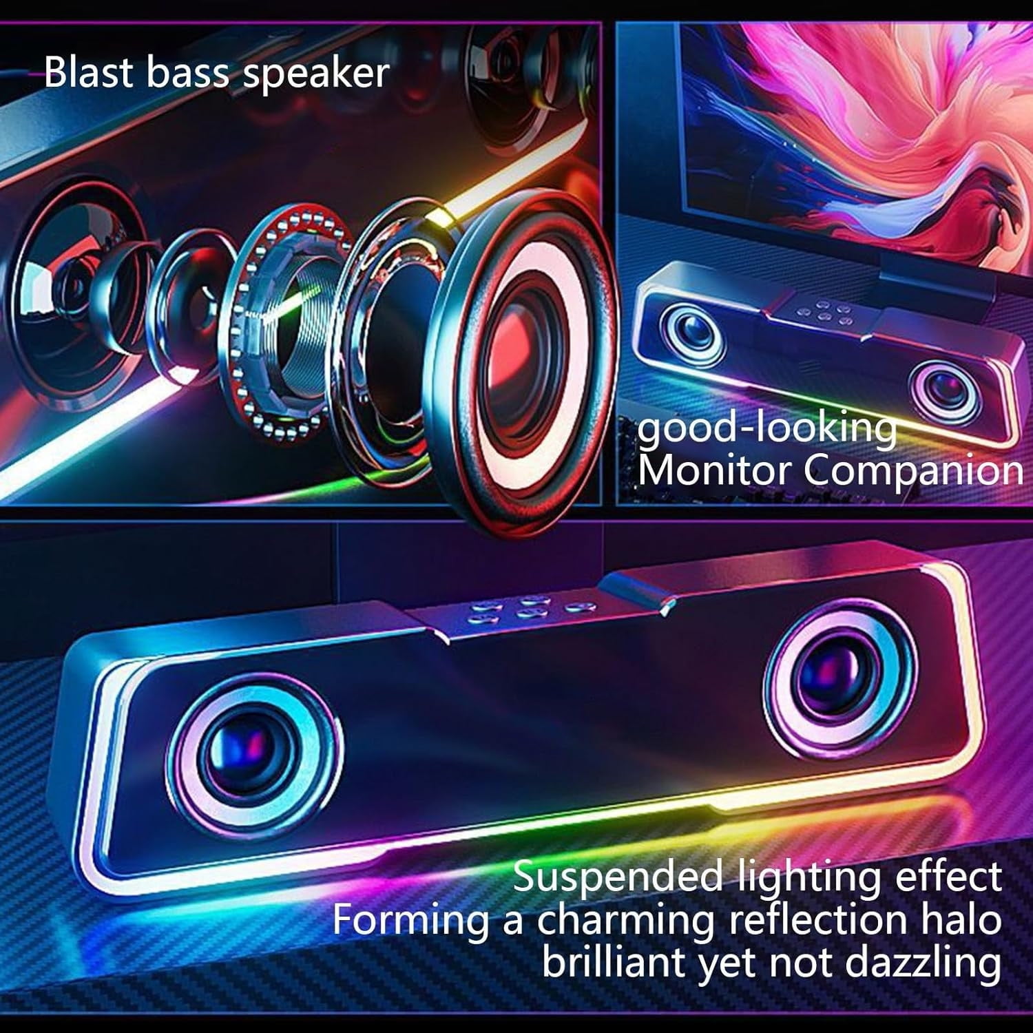 2 Pcs Colorful Bluetooth Speaker with Upgraded Subwoofer HiFi Surround Sound 4-Unit Audio for Home Theater TV Karaoke Portable Wireless LED Light