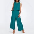 thumbnail image 2 of Conjunto de dos piezas de lino de color liso para mujer: top corto sin mangas con botones y pantalones de pierna ancha, tejido transpirable para el verano, 2 of 8