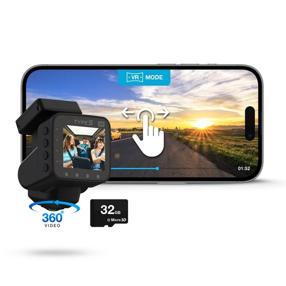 Type S P200 PRO Smart 360 Dashcam, 2K Resolution with VR Recording Mode, GPS and G-Sensor Built-in