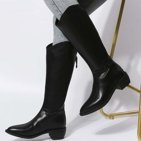 

jsaierl Knee High Boots Women Winter Elegant Knee High Boot Black Brown High Tube Flat Heels Shoes