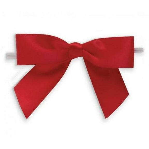 Weststone Red Satin Pre-Tied Bow Set of 50, Self-Adhesive Bows Pre Tied Bow Ties, Bowtie Set Food Bags & Gift Package for Christmas Party, Birthdays, Weddings , Size 3-1/2"