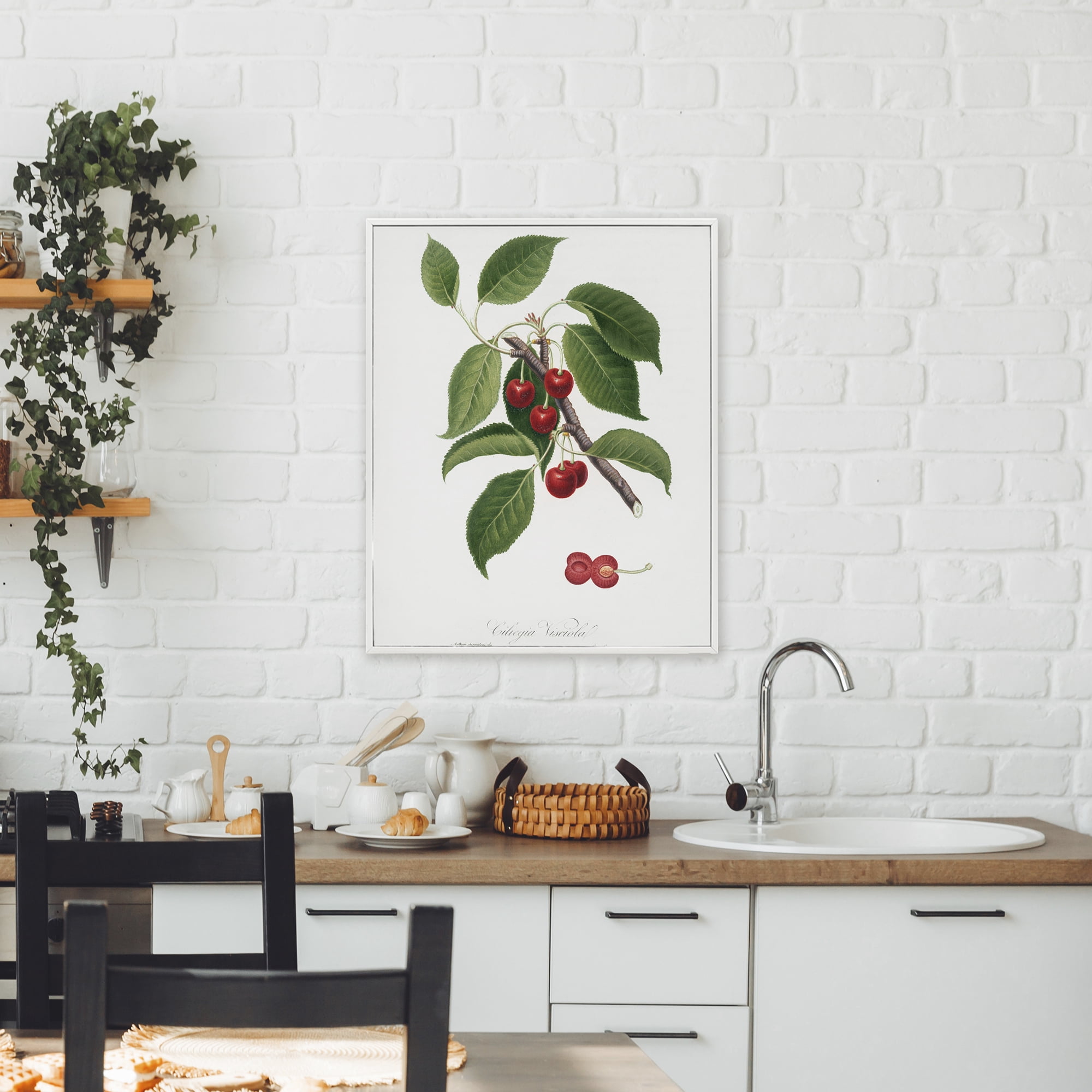 Latin Study of Cherry Plant White Framed Giclee Art, design by Lettered and Lined