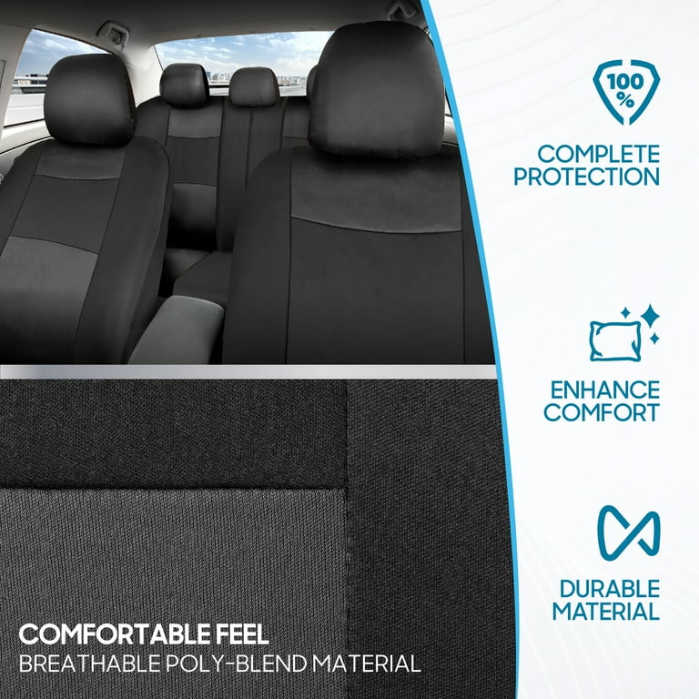 BDK PolyPro Car Seat Covers Full Set in Charcoal on Black Front and Rear Split Bench for Cars Easy to Install Cover Set Accessories Auto Trucks
