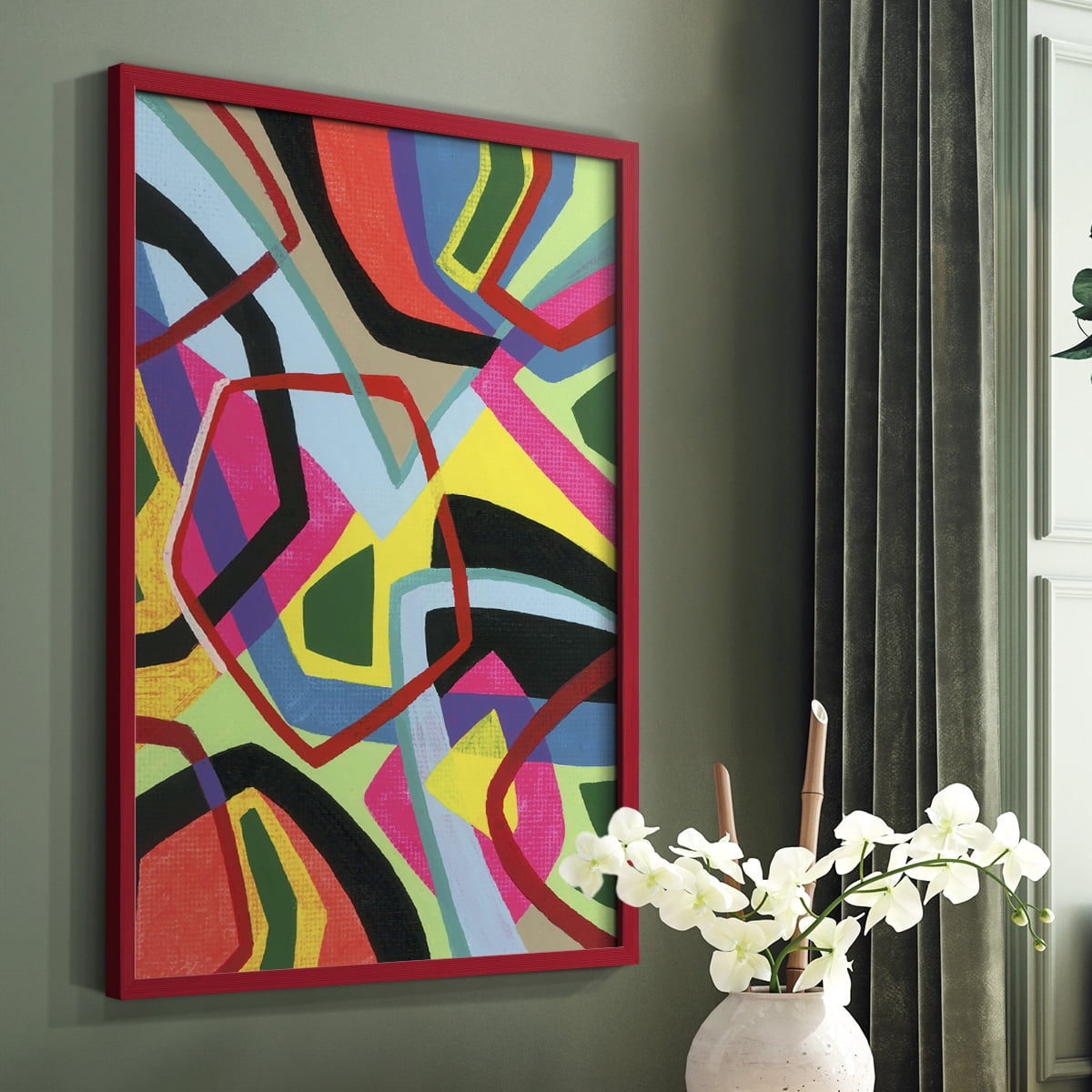Bold Shape Shift II Framed Print in Red Solid Wood Framed Print No Nail Hanging