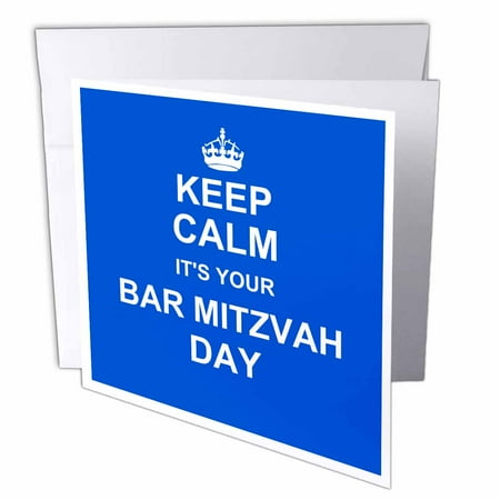 Good Luck Wishes Cards - 3dRose Keep Calm its your Bar Mitzvah day - blue - Good luck Encouraging message Boys Jewish 13th birthday, Greeting Cards, 6 x 6 inches, set of 12