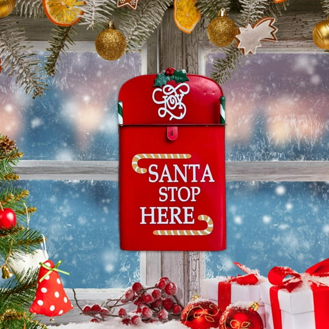 Buzón navideño de pared fácil de instalar, decoración de pared de hierro, práctico buzón navideño con letras, decoración navideña para puerta