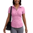 thumbnail image 6 of Womens Fitted Button Down Shirts Formal Fitted Ladies Office Blouse Business Work Wear Girls Collared Shirt Slim Fit Pink XL, 6 of 6