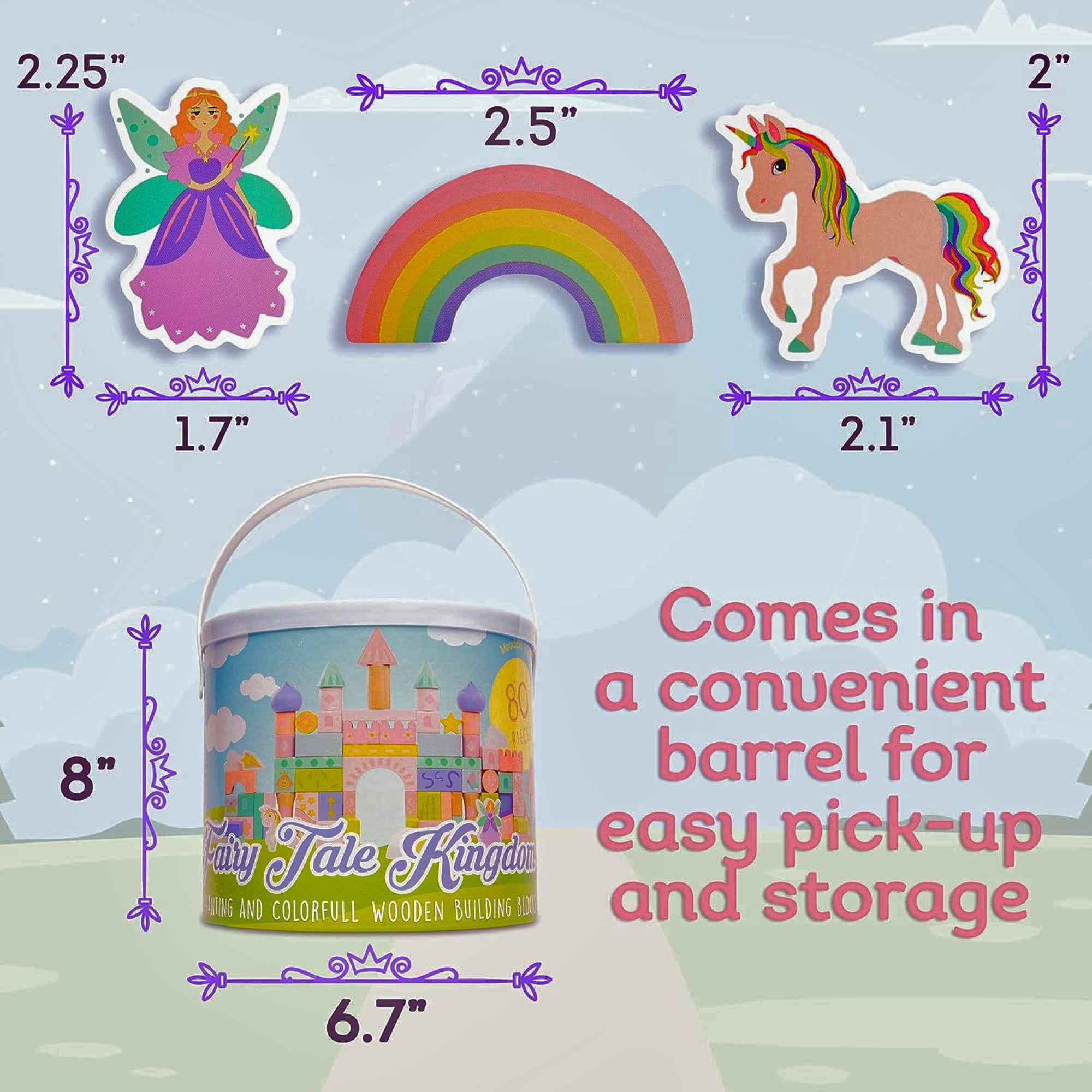 Fairytale Kingdom Wooden Building Blocks Set, 80-Piece Pastel Castle & Unicorn Building Toy for Kids Ages 3–8