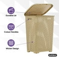 thumbnail image 3 of Superio 60L Large Wicker Plastic Laundry Hamper with Lid - Beige (2 Pack), 3 of 8