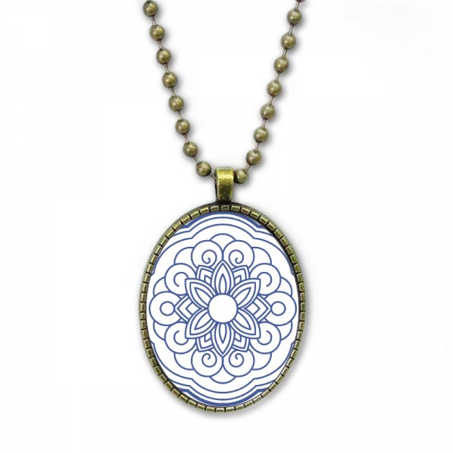 China Chinese Blue Flower Pattern Necklace Vintage Chain Bead Pendant Jewelry Collection