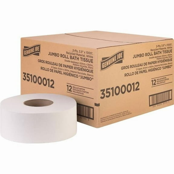 Genuine Joe GJO35100012 3.50 in. x 1000 ft. 2-Ply Jumbo JR Bathroom Tissue, White