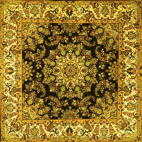 Ahgly Company Machine Washable Indoor Square Medallion Yellow Traditional Area Rugs, 8' Square
