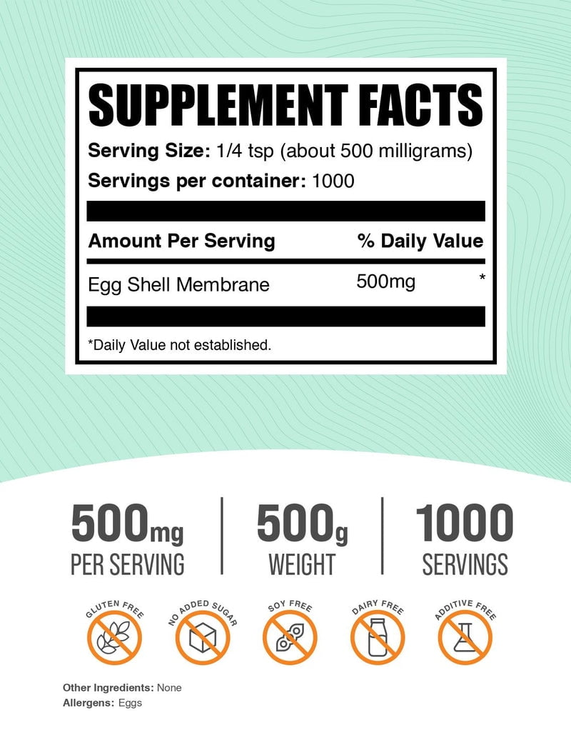 BulkSupplements Egg Shell Membrane Powder - Collagen Supplement, Gluten Free, 500mg per Serving, 500g (1.1 lbs)
