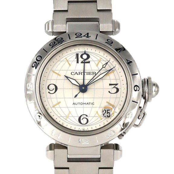 Pre-Owned Cartier Pasha C GMT W31029M7 Stainless Steel Automatic Watch