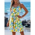 thumbnail image 3 of Multicolor Lemon Print Spaghetti Strap Knit Mini Sundress For Women Summer Vacation Dress, 3 of 6