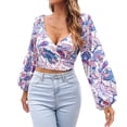 thumbnail image 3 of TAIAOJING Womens Summer Tops Boho Print V Neck Long Sleeve Top Slim Fit Stretch Shirt Streetwear, 3 of 8