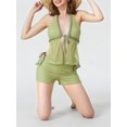 thumbnail image 3 of Tenue Tricotée pour Femmes, Haut Sans Manches à Col Licou avec Lien à l'Avant et Short, 3 of 6