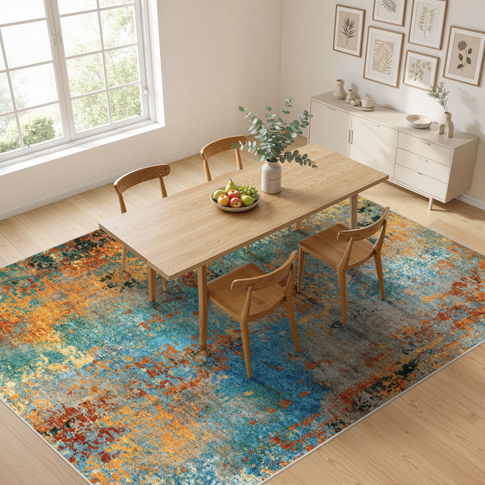 Washable Area Rugs for Living Room, Socomw 8'x10'  Modern Abstract Washable Indoor Rug, Non-Slip Soft Low Pile Carpet for Bedroom, Office, Dining Room