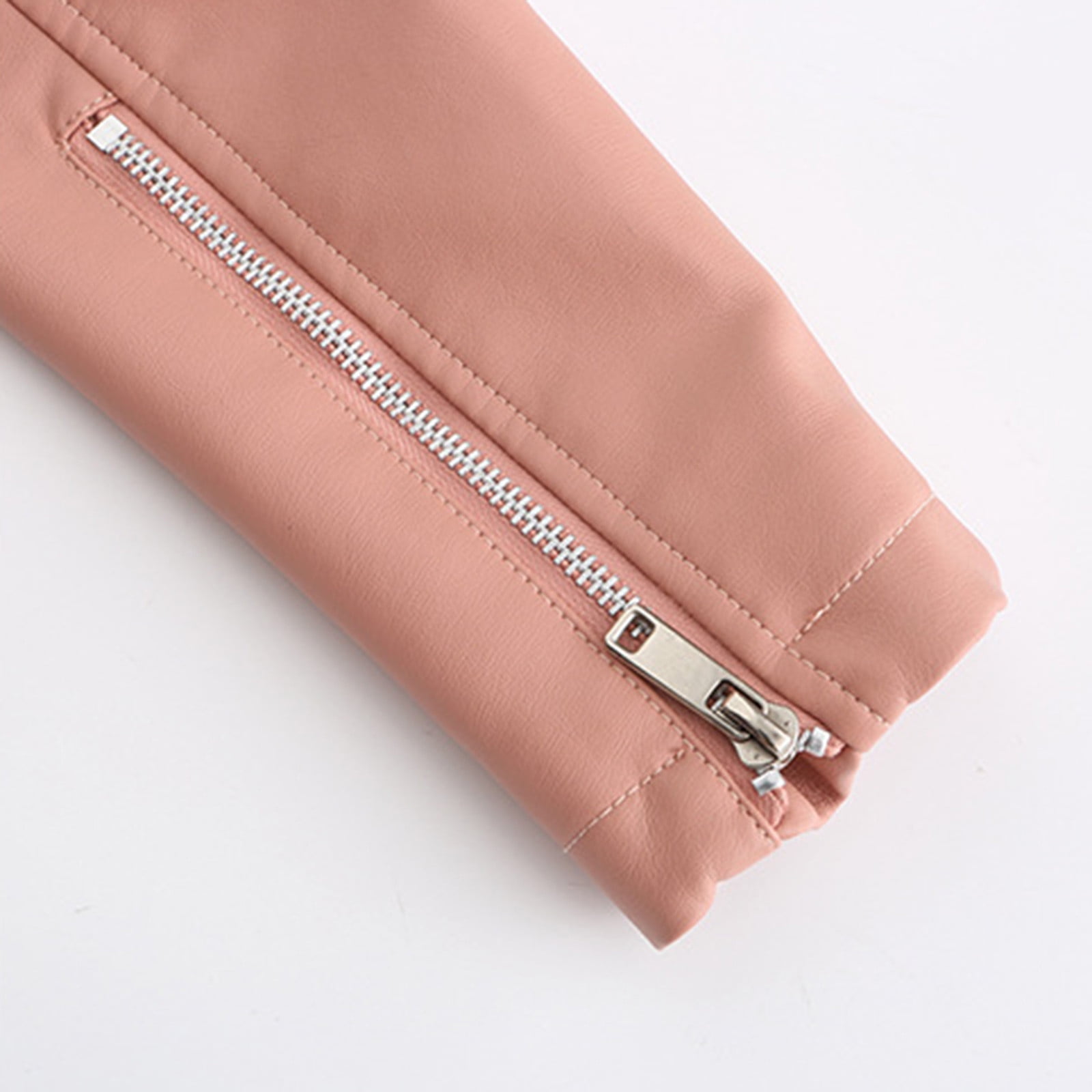 QATAINLAV Women's Casual Light Studded Shoulder Moto Biker Jackets Solid Casual Oblique Zip Faux Leather Motorcycle Coat Pink M