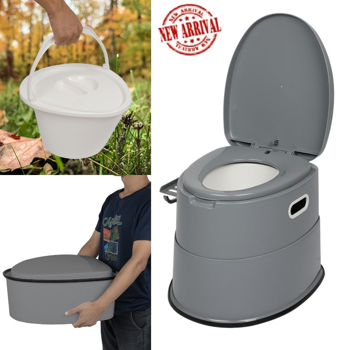 show original title Details about   17l camping portable toilet bucket seat removable lid travel festival 
