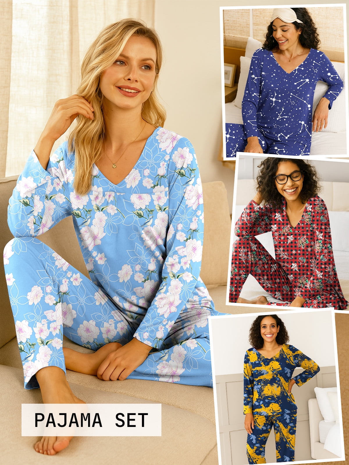 Women's Pajamas Set Long Sleeve Shirts and Long Pants 2 Piece Pjs Sleepwear with Pockets