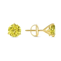 2Ct Round Cut Yellow Diamond Solitaire Stud Earrings 14k Yellow Gold Plated