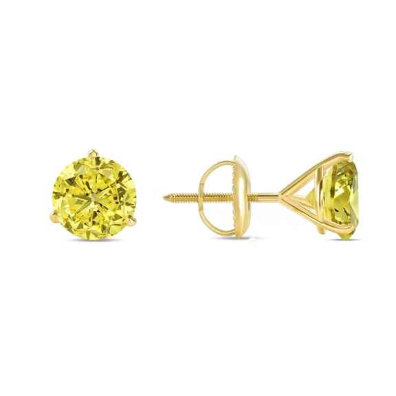 2Ct Round Cut Yellow Diamond Solitaire Stud Earrings 14k Yellow Gold Plated