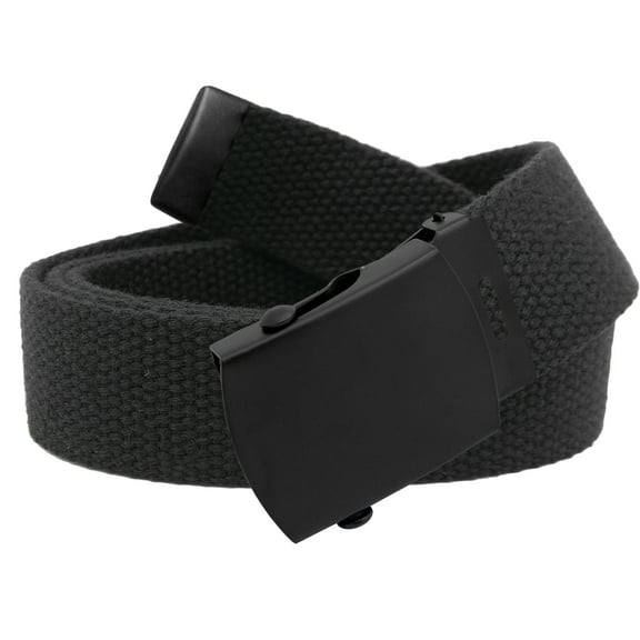 Men's Black Slider Military Belt Buckle with Canvas Web Belt Small Black